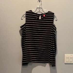 Black and cream stripe cold shoulder top